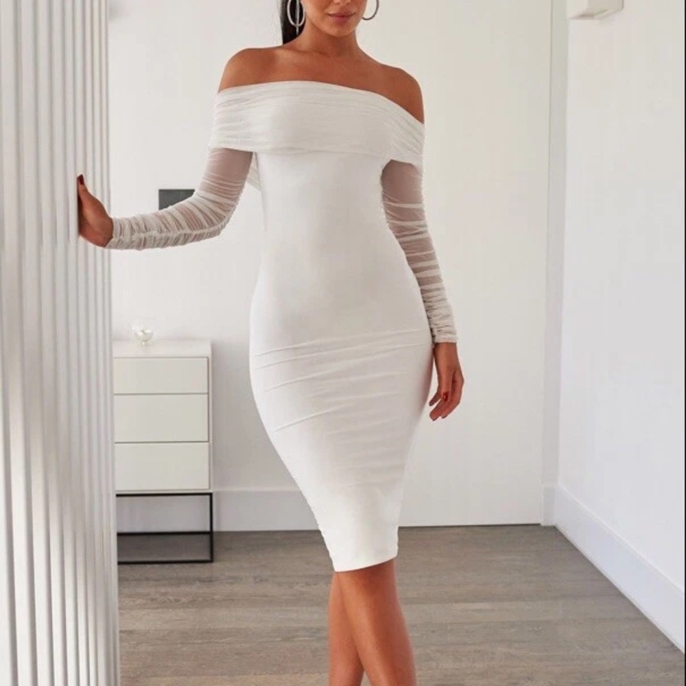 White Off-Shoulder Midi Dress